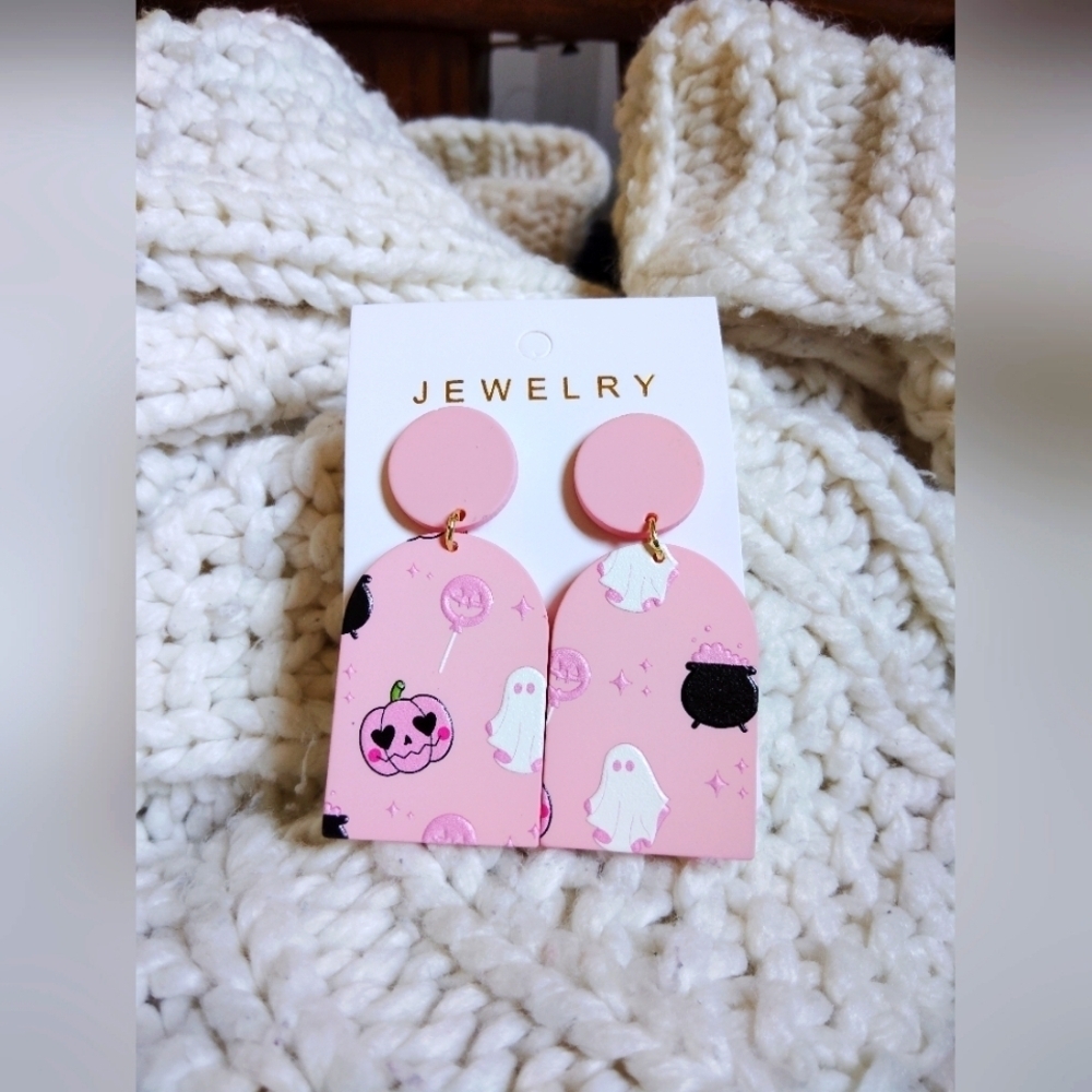 Stunning Ghoul Friends In Pink Earrings! NIP!